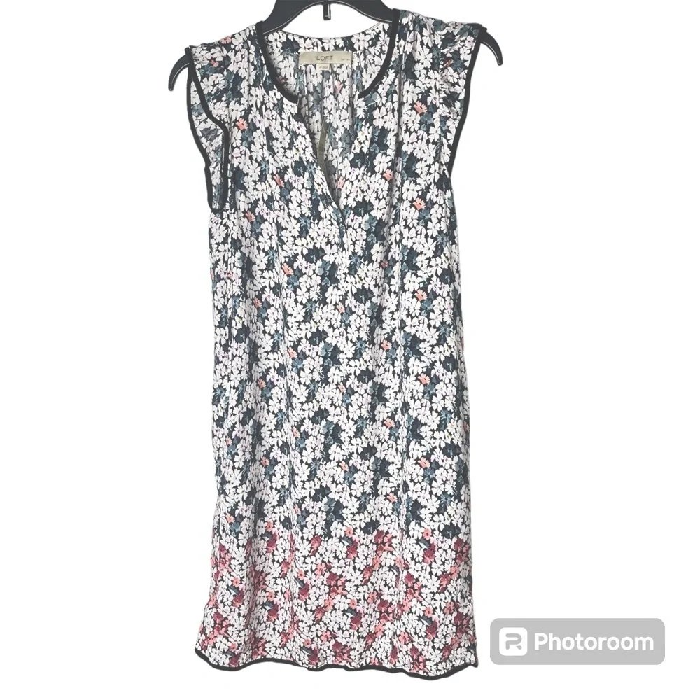 NWT Loft Size Small Petite garden split neck pocket dress $89 no belt